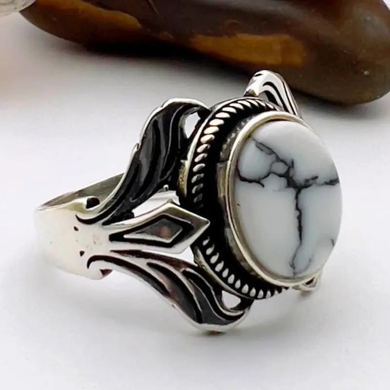 Artisan 925 Sterling Silver White Turquoise Ring - Handmade Unisex Jewelry for Timeless Style & Gifting