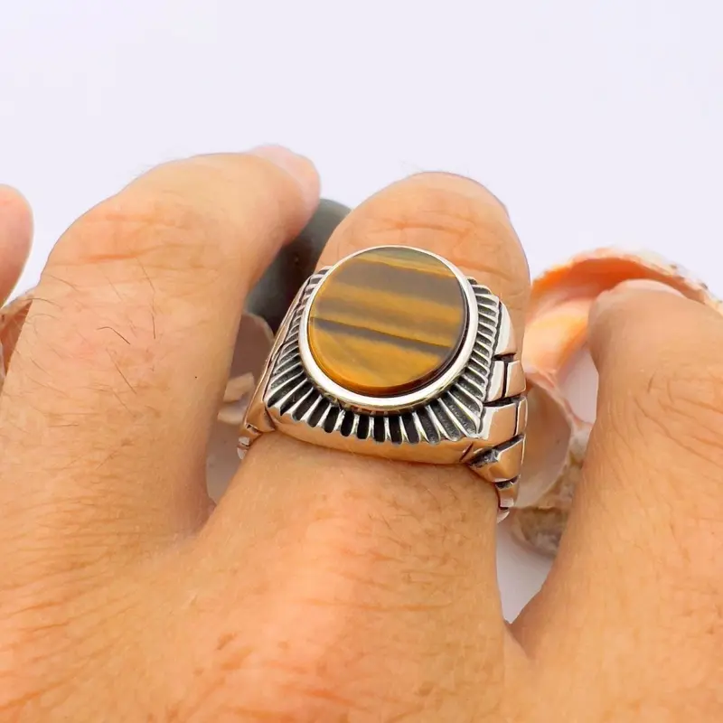 Artisan Crafted Men's Turkish Tiger's Eye 925 Sterling Silver Ring