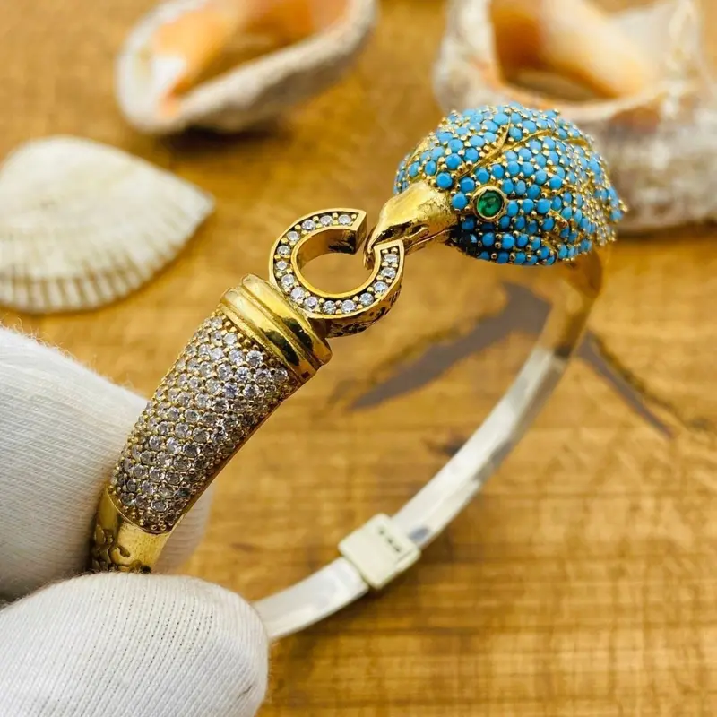 Handcrafted Turkish 925 Sterling Silver Adjustable Turquoise Eagle Bracelet for Women