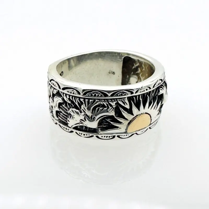 Handmade 925 Sterling Silver Eagle Sun Totem Ring for Men - Unique Thai Jewelry Gift