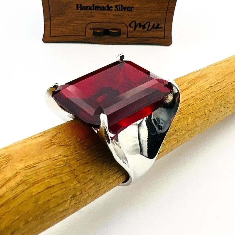 Handmade Exquisite Ruby Gemstone Ring | Bold 925 Sterling Silver Statement Jewelry for Women