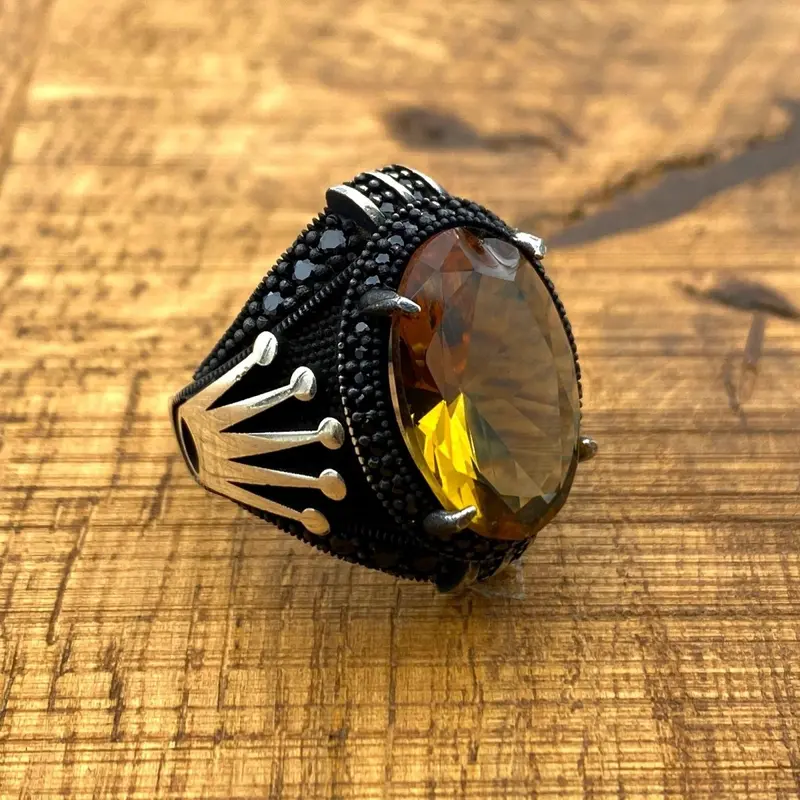Men's Handmade Turkish Sultanite Stone Crown Sterling Silver Ring - Unique Gift for Him