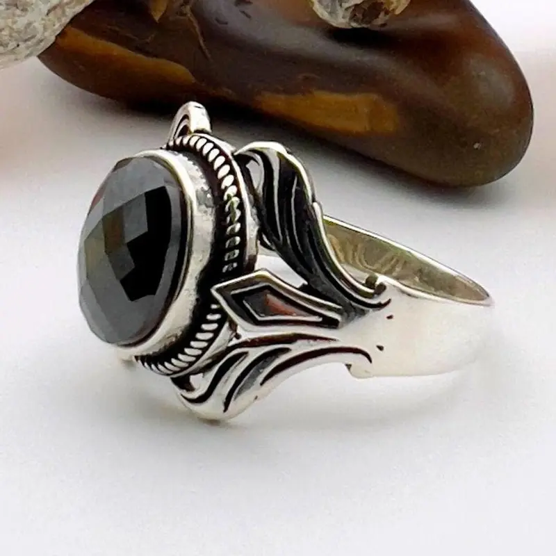 Men's Turkish Handmade Onyx 925 Sterling Silver Ring - Classic & Timeless Gift for Him