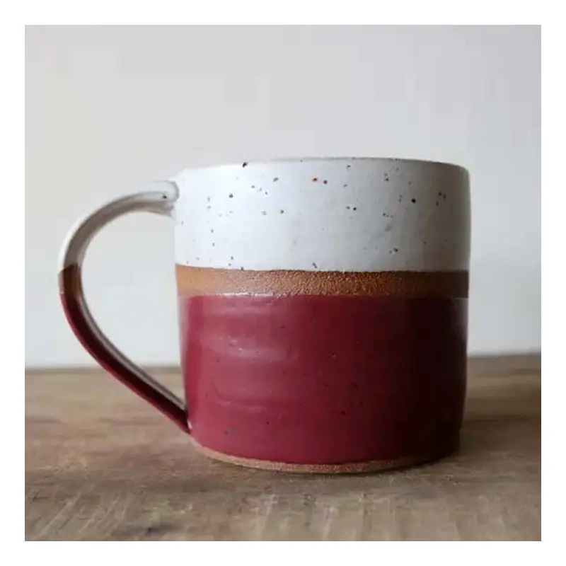 White and Red Pottery Mug
