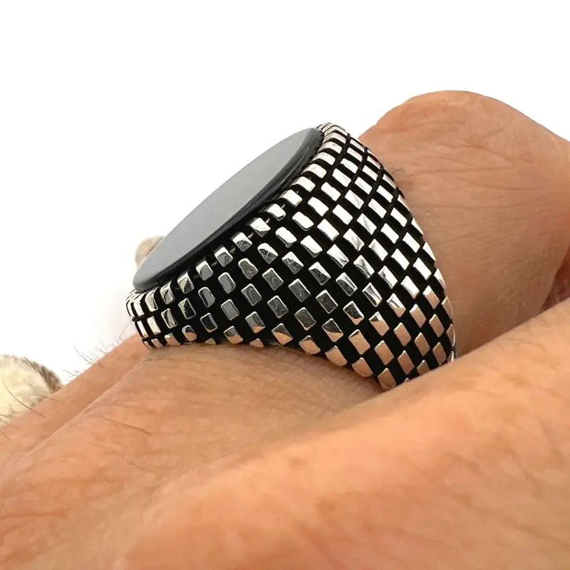 Artisan Turkish Sterling Silver Men's Black Onyx Ring - Handcrafted Statement Jewelry Gift
