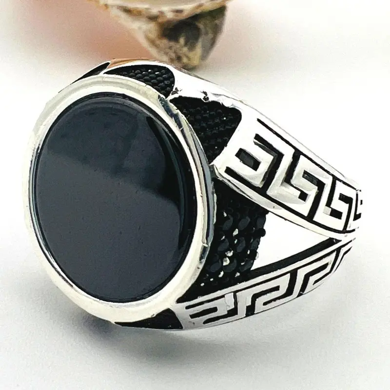 Authentic Turkish Handmade 925 Sterling Silver Men's Onyx Ring - Artisan Statement Jewelry Gift