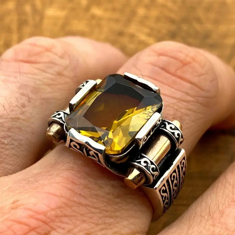 Exquisite Men's Multi-Stone 925 Sterling Silver Ring | Handmade Turkish Gemstone Jewelry