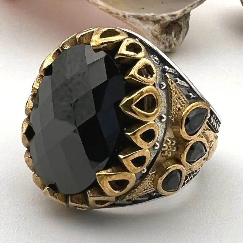 Handcrafted Turkish 925 Sterling Silver Men's Onyx Ring  Bold & Authentic Gift