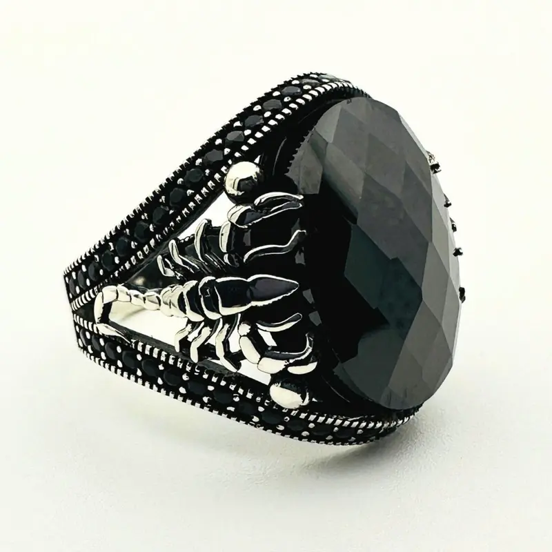Handmade Sterling Silver Scorpion Ring for Men | Black Onyx & Zircon | Turkish Artisan Jewelry