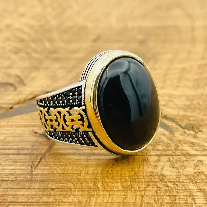 Handmade Turkish 925 Sterling Silver Black Onyx Signet Ring for Men - Bold Statement Piece