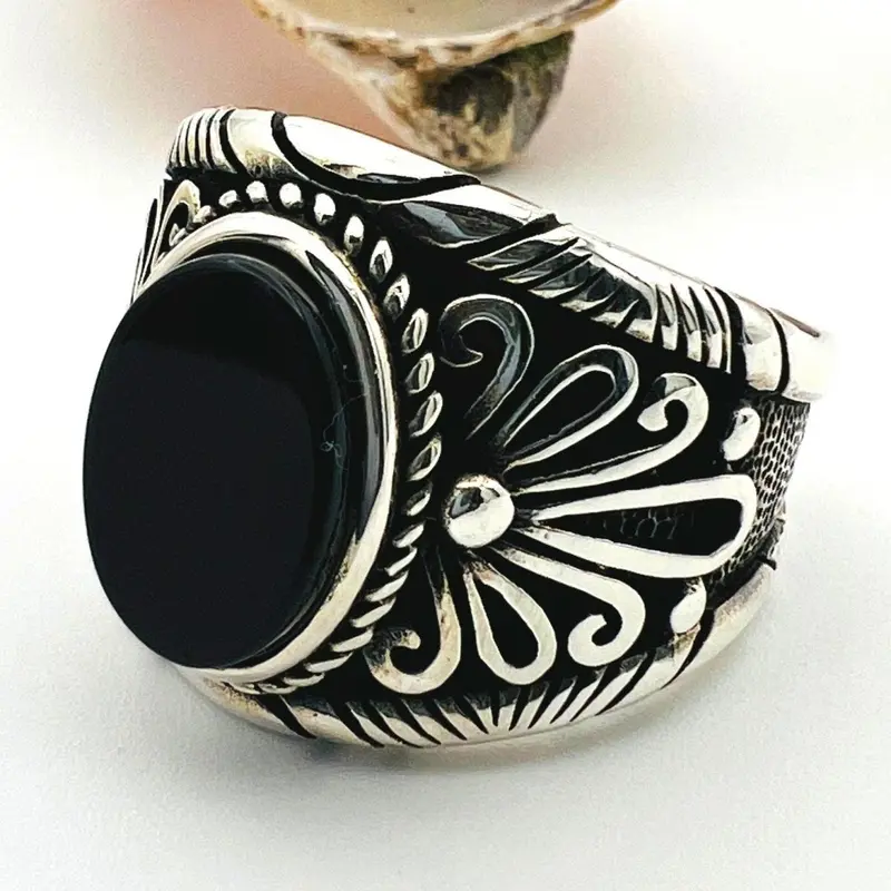 Handmade Turkish 925 Sterling Silver Men's Ring | Vibrant Green Emerald Square Cut