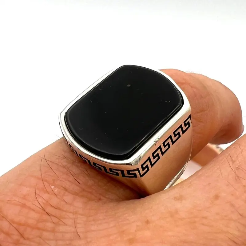 Handmade Turkish Men's Black Onyx 925 Sterling Silver Ring | Artisan Statement Jewelry