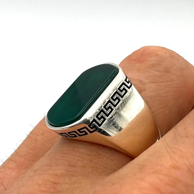 Men's Authentic Handmade 925 Sterling Silver Green Agate Ring | Ottoman Design