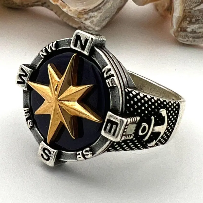 Men's Handcrafted Turkish Blue Agate 925 Sterling Silver Statement Ring