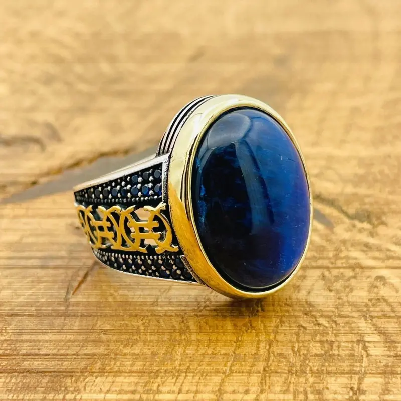 Men's Handmade Turkish 925 Sterling Silver Lapis Lazuli Signet Ring