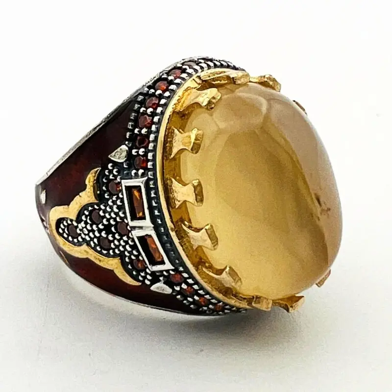 Men's Ottoman Style Brown Agate 925 Sterling Silver Ring - Handcrafted Turkish Jewelry Gift