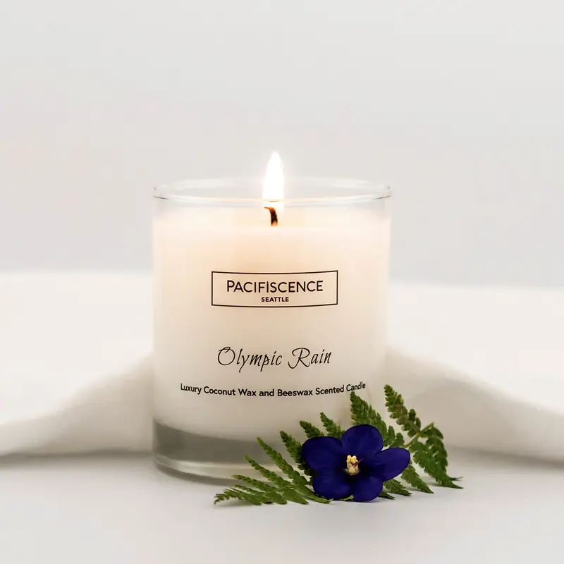 Olympic Rain Fern Frond & Violet Candle