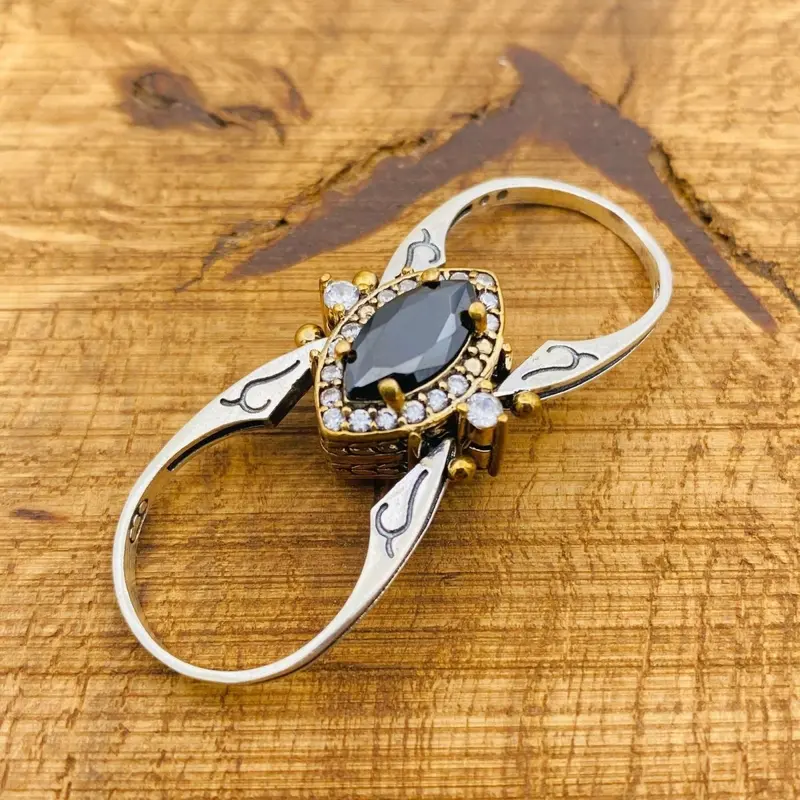 Reversible Black Onyx & Citrine Ring | Handmade 925 Sterling Silver Turkish Artisan Jewelry