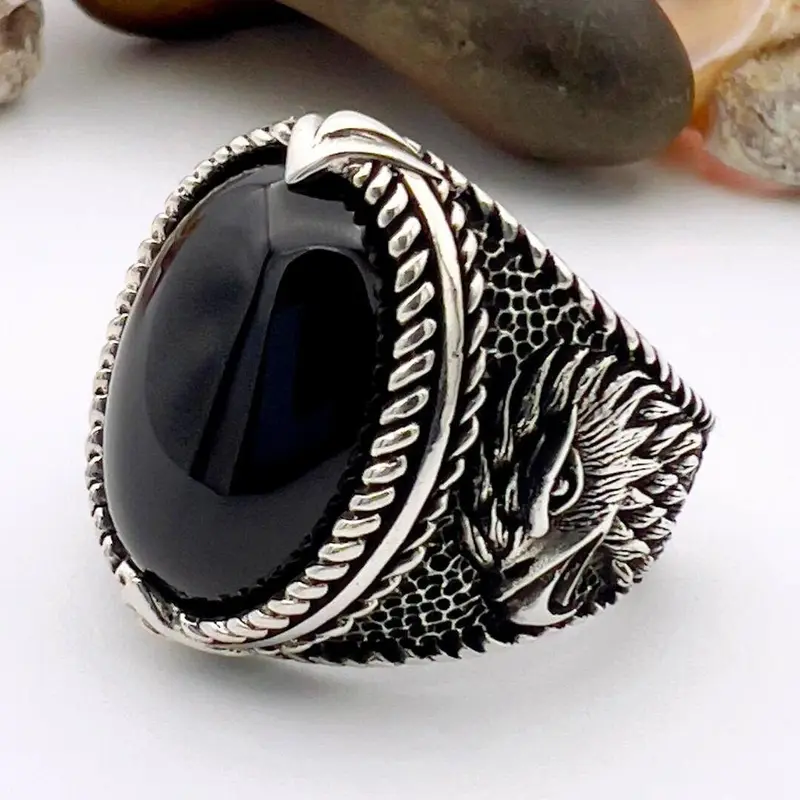 Turkish Handmade 925 Sterling Silver Onyx Men's Ring | Artisan Statement Jewelry Gift for Him