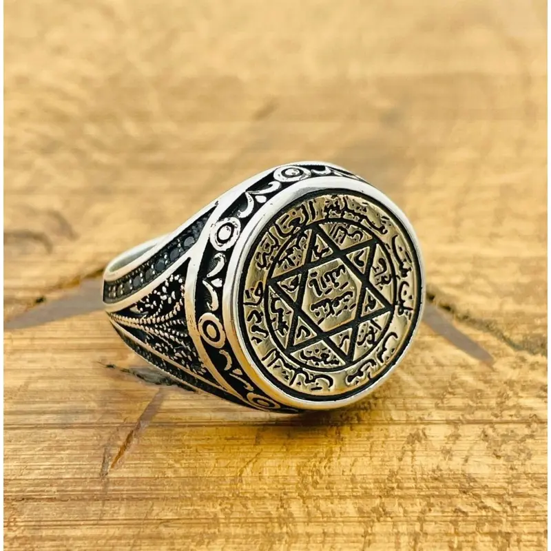 Authentic Turkish Handmade King Solomon Seal 925 Sterling Silver Men's Ring