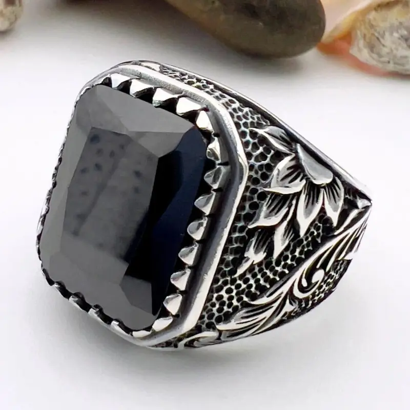 Authentic Turkish Handmade Men's 925 Sterling Silver Black Onyx Ring | Distinctive Statement Jewelry