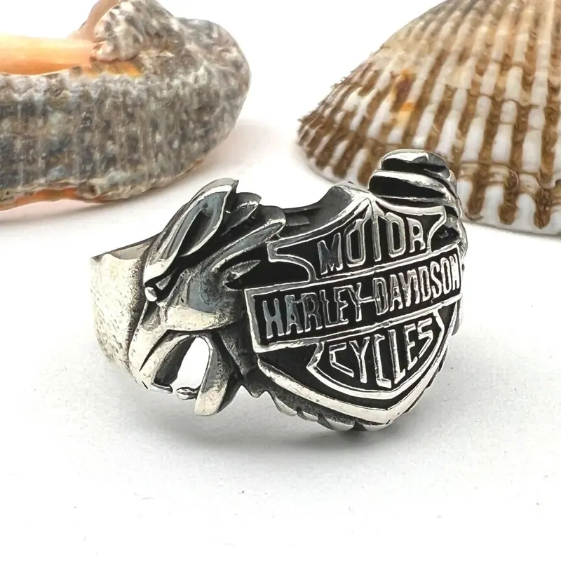 Harley Davidson Inspired 925 Sterling Silver Biker Ring - Unisex Motorcycle Jewelry Gift