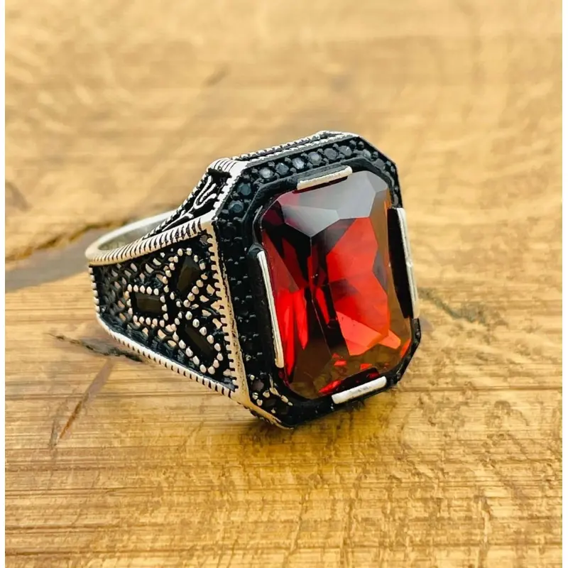 Men's Handcrafted Ruby Ottoman Ring - 925 Sterling Silver Authentic Design