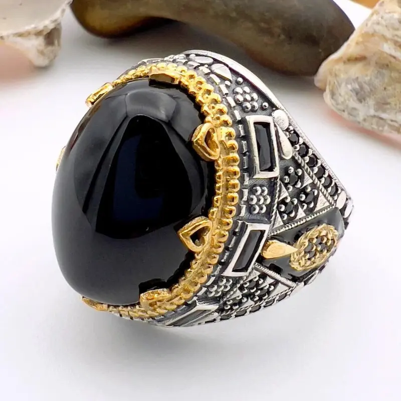 Men's Handmade Turkish 925 Sterling Silver Black Onyx Ring