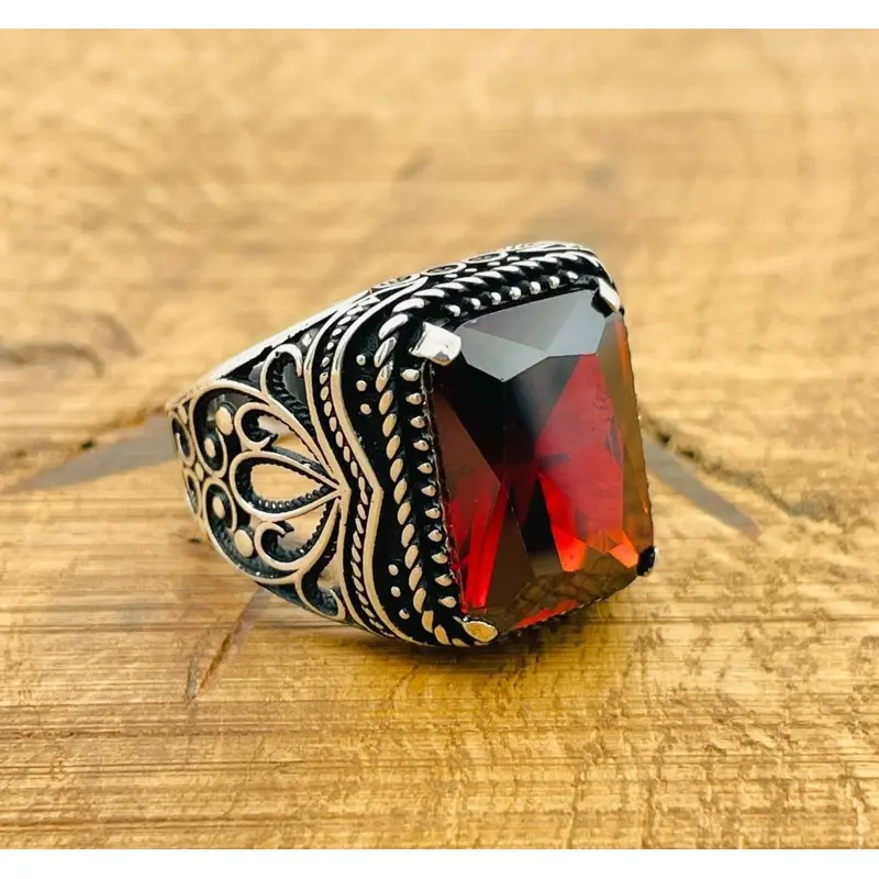 Men's Handmade Turkish Sterling Silver Ruby Statement Ring