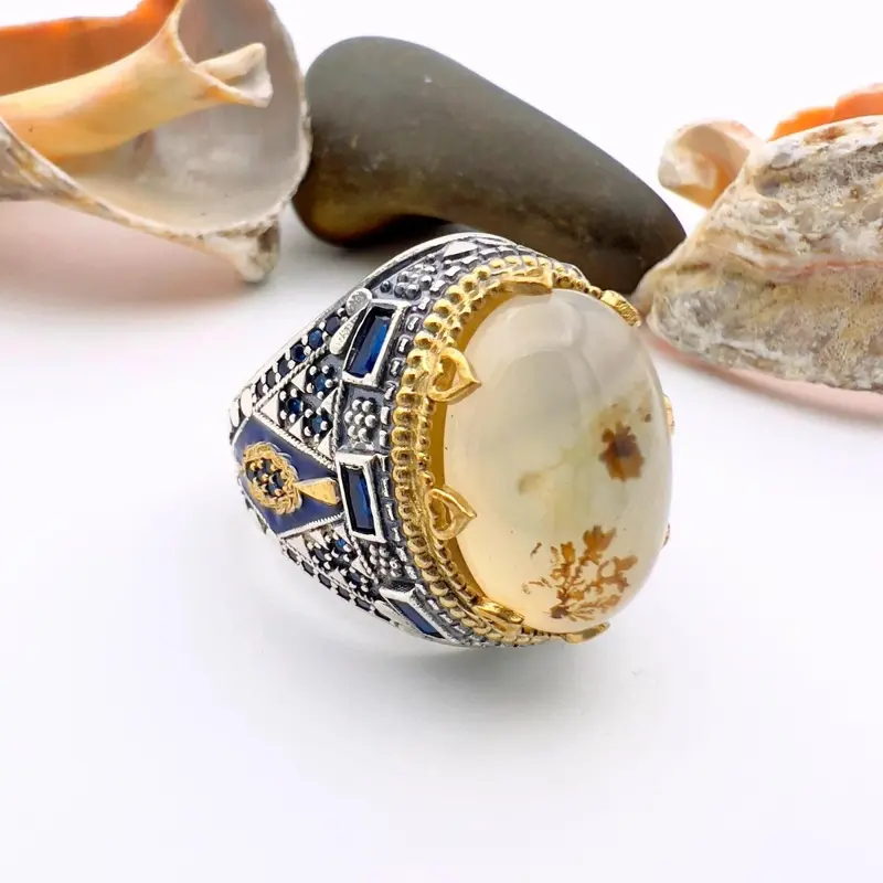 Men's Handmade Turkish Sterling Silver Yemeni Aqeeq Agate Ring