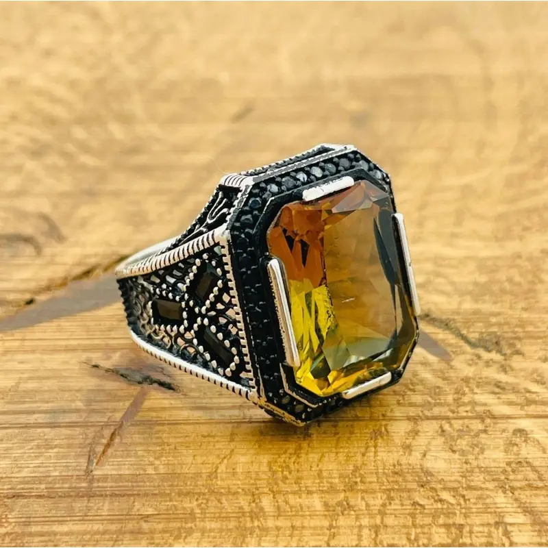 Men's Turkish Handmade 925 Sterling Silver Square Natural Zultanite Gemstone Ring