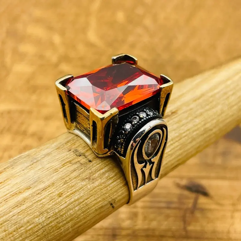 Turkish Handmade 925 Sterling Silver Ruby Ring with Ottoman Design for Women