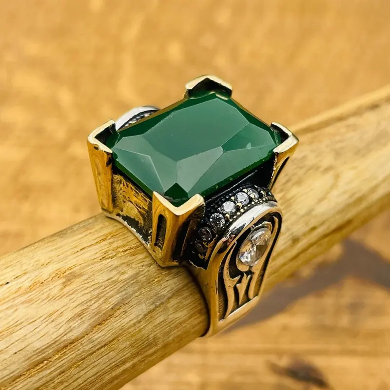 Turkish Handmade 925 Sterling Silver Square Green Agate Ring for Women | Unique Gift