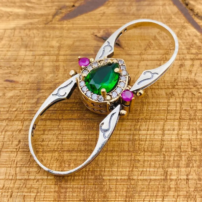 Turkish Handmade Reversible Emerald & Onyx 925 Sterling Silver Ring