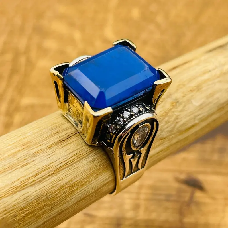 Turkish Handmade Sterling Silver Blue Tourmaline Ring for Women