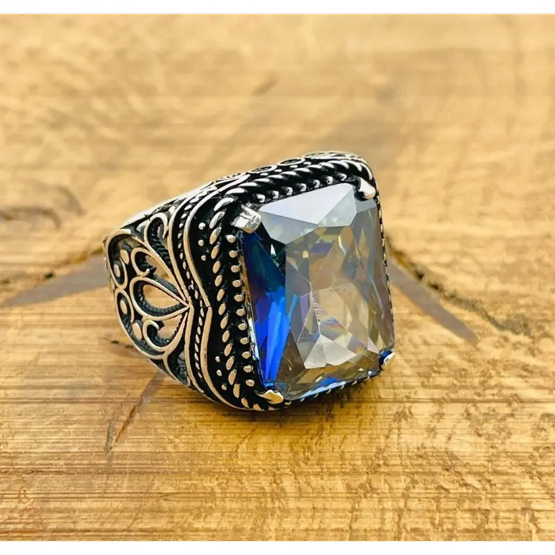 Unique Men's Tanzanite 925 Sterling Silver Ring | Handcrafted Turkish Artisan Jewelry