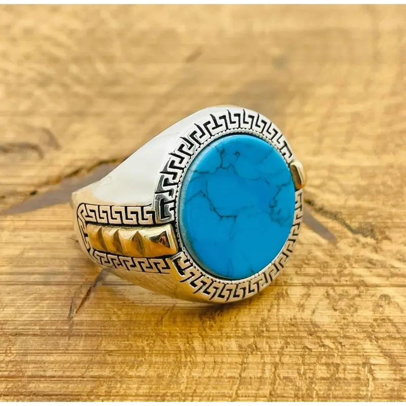 Authentic Turkish Handmade Men's Turquoise Sterling Silver Ring - Bold Statement Gemstone Gift