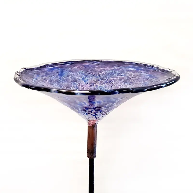 Blue-Purple White Cloud Blown Glass Birdbath