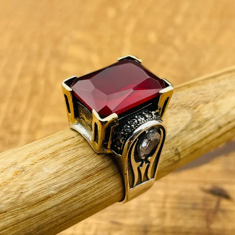 Exquisite Handmade Ottoman Style Ruby Ring - 925 Sterling Silver for Women