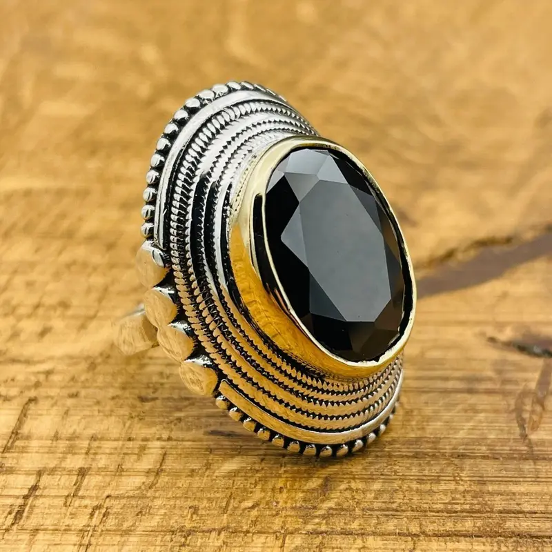 Handcrafted 925 Sterling Silver Ottoman Onyx Ring | Elegant Black Gemstone Jewelry Gift