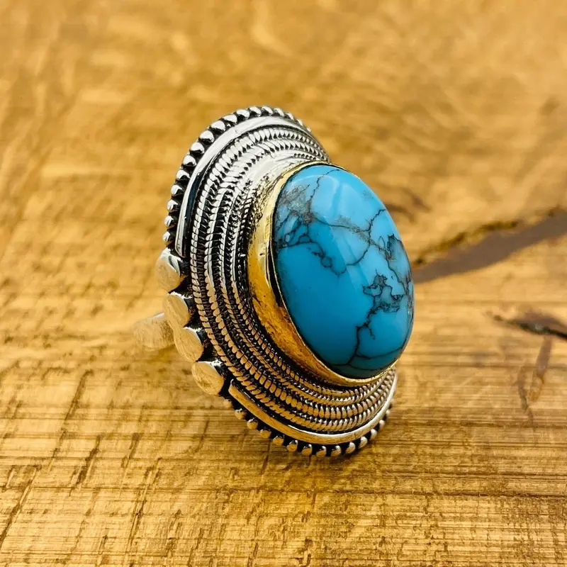 Handcrafted Ottoman Style 925 Sterling Silver Turquoise Ring - Unique Statement & Gift Jewelry