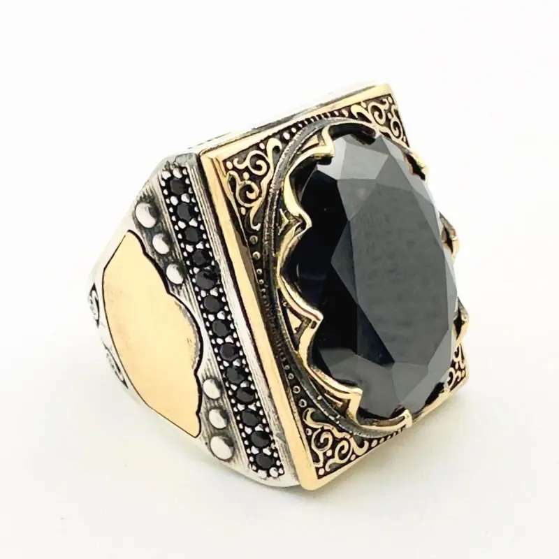 Handcrafted Ottoman Style Men's Oval Black Onyx 925 Sterling Silver Ring | Thoughtful Gift