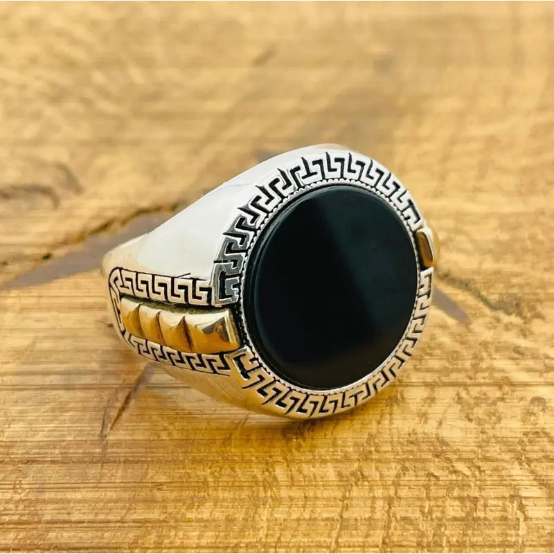 Handcrafted Turkish 925 Sterling Silver Men's Black Onyx Statement Ring - Bold & Elegant Gift for Him