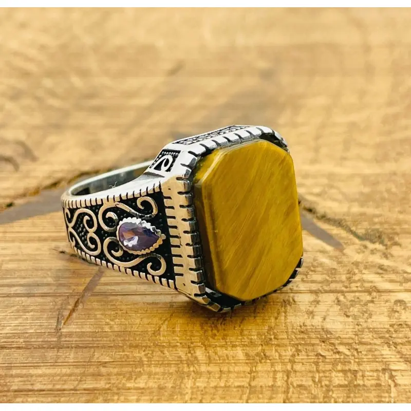 Handmade Men's Tiger's Eye 925 Sterling Silver Ring - Authentic Turkish Artisan Jewelry