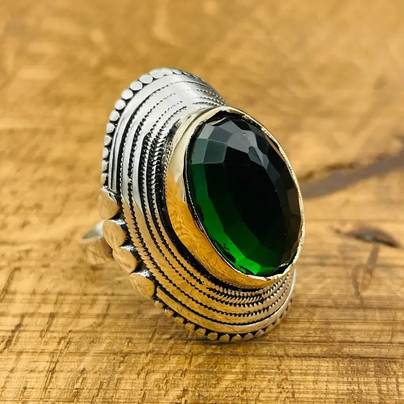Handmade Ottoman-Inspired Emerald 925 Sterling Silver Ring for Women