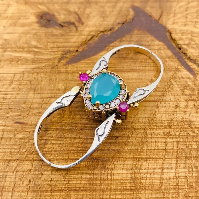 Handmade Reversible Sterling Silver Multi-Stone Ring | Turquoise & Ruby Gemstone | Customizable