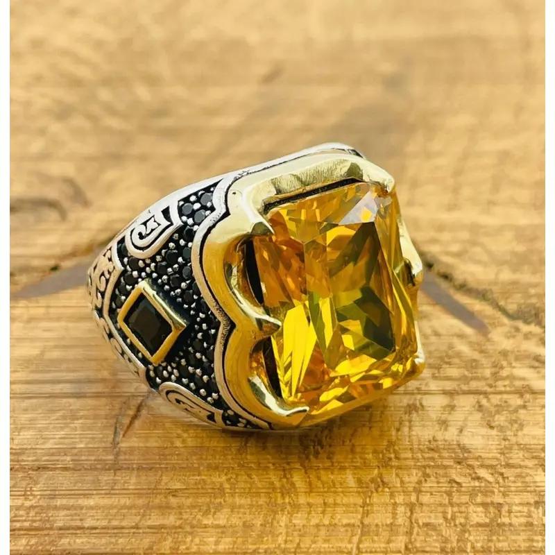 Handmade Turkish Sterling Silver Men's Citrine Ring | Bold Statement Jewelry Gift