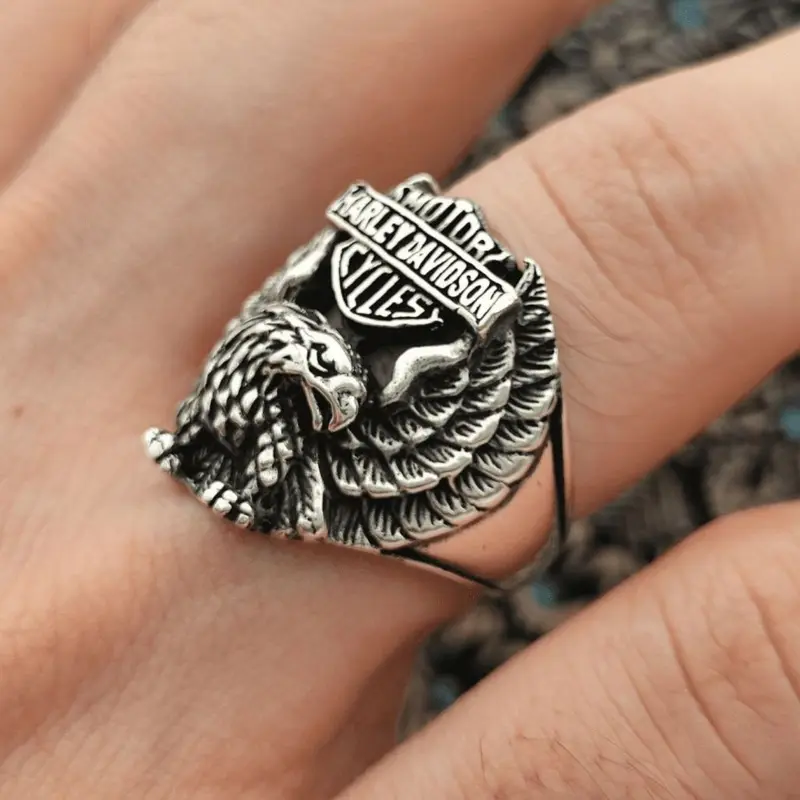 Harley Davidson 925 Sterling Silver Biker Ring - Unisex Motorcycle Enthusiast Gift