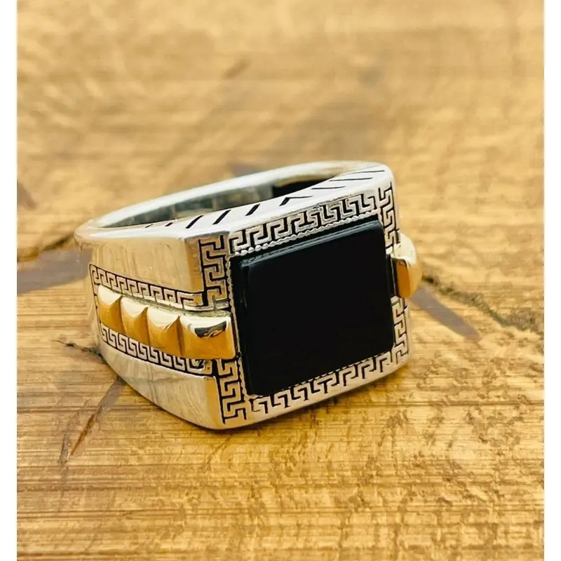Men's Handcrafted Black Onyx 925 Sterling Silver Ring - Timeless Elegance & Strength