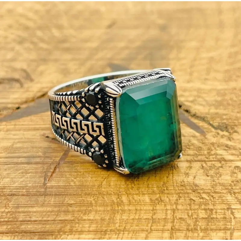 Men's Handmade Green Paraiba Sterling Silver Ring - Vintage Style & Timeless Gift